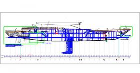 This drawing shows the addition to the stern of the yacht and the keel in the down position.
